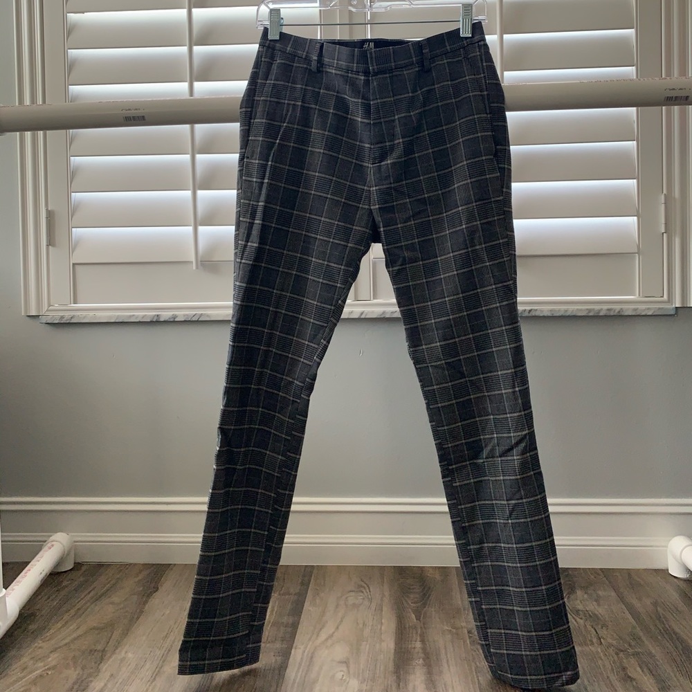 h&m grey plaid pants